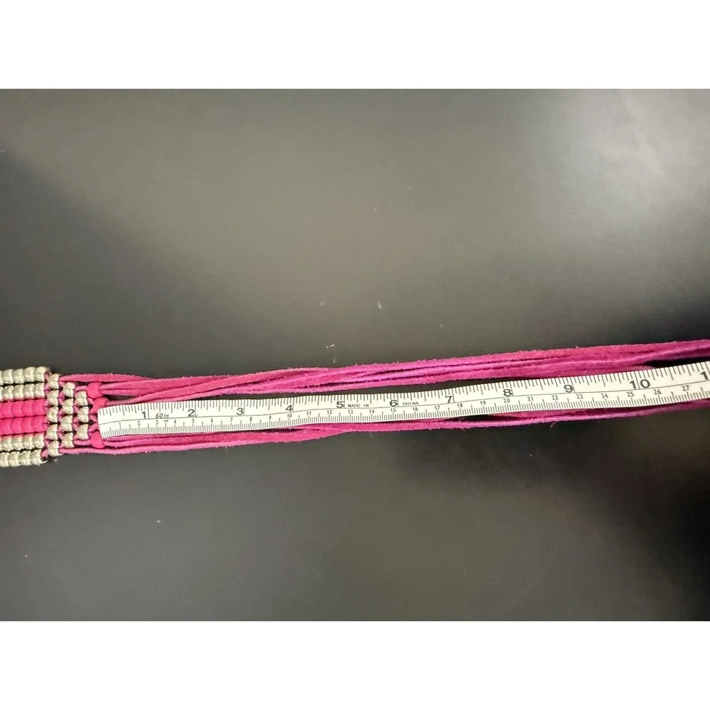 Vintage Charmant Belt Long tussles Pink, Bright Velvet With Metal Beads Western